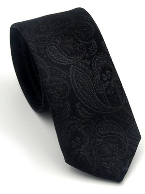 Gaffy Siyah Şal Desenli Dokuma Kumaş Mendilli Slim Fit Kravat // SDK-2603-1
