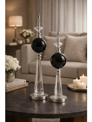 Vinner Arvion Silver Dekoratif Obje Seti 2’li – Cam Metal Modern Salon Ofis Masa Dekoru