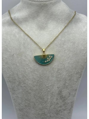 Biju Yılmaz Çelik Gold Yeşil Yelpaze Kolye - 25-CTR304