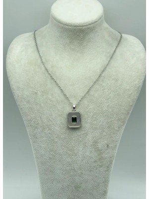 Biju Yılmaz Çelik Silver Kare Taşlı Kolye - 25-CTR175