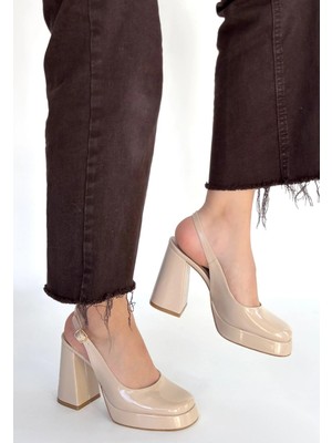 Mesga Butik Zuda Bej Rugan Platform Topuk Ayakkabı