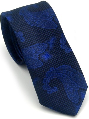 Gaffy Lacivert Şal Desenli Dokuma Kumaş Mendilli Slim Fit Kravat // SDK-2603-2