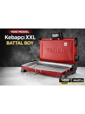 Taner Kebapçı Xxl Battal Boy Çift Telli Elektrikli Et ve Balık Izgarası  44X27CM 1450WATT