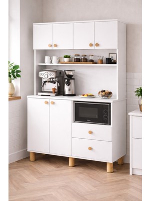 Setay Madrid Kahve Köşesi + Çok Amaçlı Raflı Kapaklı Dolap - 120CM