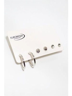 twingold Halka Tektaş Top Küpeli 3lü Küpe Seti