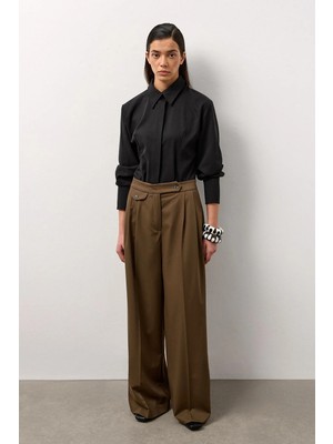 Molene Haki Linea Geniş Paça Pantolon