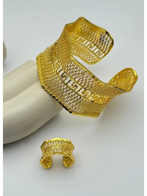 Biju Yılmaz Vip 22K Altın Kaplama Yüzük Kelepçe Set - 2622KLP09