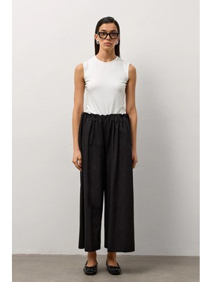 Molene Siyah Pamuk Saten Bol Kesim Pantolon