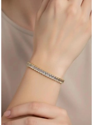 Biju Yılmaz Çelik Gold Baget Taşlı Su Yolu Bileklik - 26SLB02