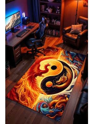 Charmbi Yin Yang Sonsuz Denge Halı – Kaymaz Taban Kadife Dokulu Makinede Yıkanabilir Gamer Genç Odası Halısı