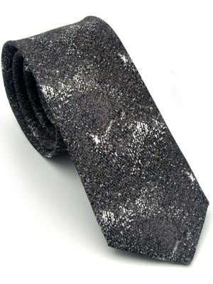 Gaffy Gri Desenli Füme Dokuma Kumaş Mendilli Slim Fit Kravat // SDK-2613-3
