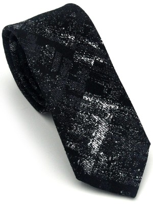 Gaffy Gri Desenli Siyah Dokuma Kumaş Mendilli Slim Fit Kravat // SDK-2608-1
