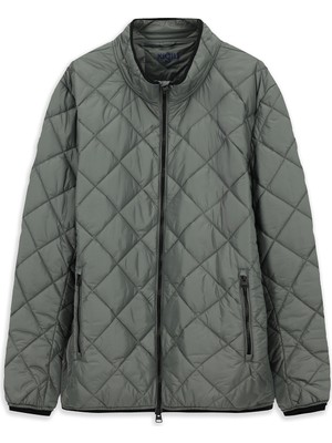 Kiğılı Dik Yaka Fermuarlı Cepli Rüzgar Geçirmez Kapitone Spor Mont