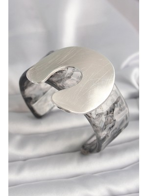 Bazarhane Siyah Mermer Desen Akrilik Plaka Vintage Kadın Bilezik