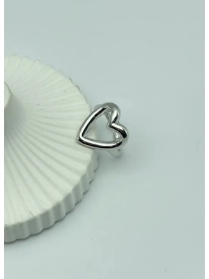 Biju Yılmaz Çelik Silver Kalpli Ayarlanabilir Yüzük - 25YZK135