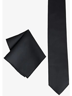 Altınyıldız Classics Erkek Siyah Ipek Kumaşlı Kravat-Mendil Set