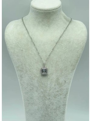 Biju Yılmaz Çelik Silver Baget Tek Taş Kolye - 25-CTR25