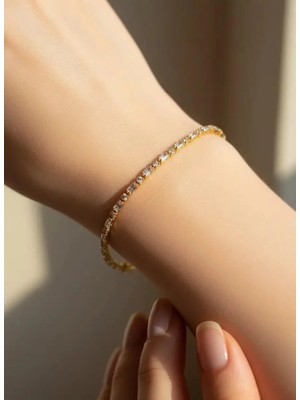 Biju Yılmaz Çelik Gold Baget Taşlı Su Yolu Bileklik - 26SLB25