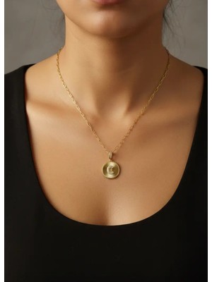 Biju Yılmaz Çelik Gold Madalyon C Harf Kolye - 25-CLKK212