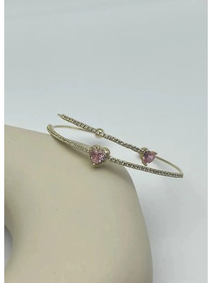 Biju Yılmaz Vip Gold Pembe Kalp Taşlı Kelepçe - 26VIPK18