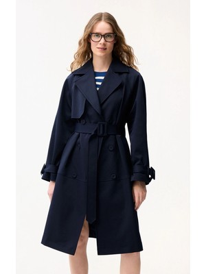Love My Body Cepli Uzun Trençkot Lacivert 178LO052000