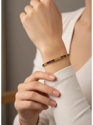 Biju Yılmaz Çelik Gold Renkli Baget Taşlı Su Yolu Bileklik - 26SLB37