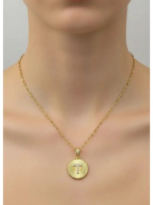 Biju Yılmaz Çelik Gold Madalyon T Harf Kolye - 25-CLKK203