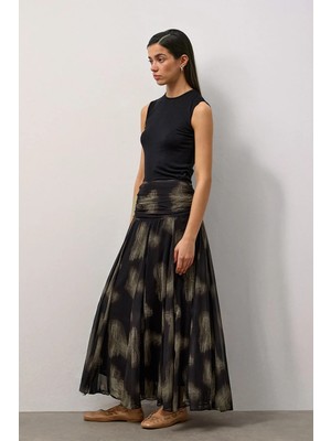 Molene Siyah Drapeli Desenli Etek