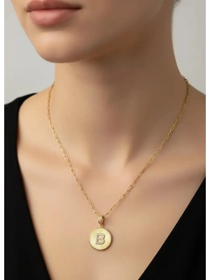 Biju Yılmaz Çelik Gold Madalyon B Harf Kolye - 25-CLKK210