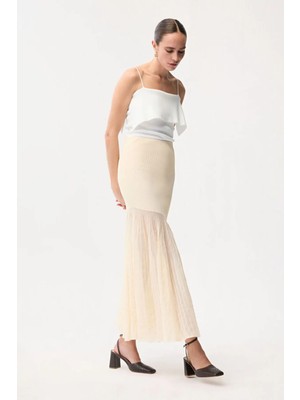 Adl Tül Detaylı Triko Etek Vanilya 12746123000