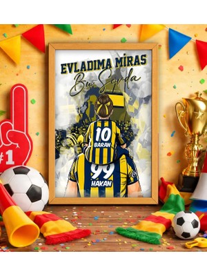 Bk Gift Kişiye Özel Isimli Baba-Kız Sarı Lacivert Evladıma Miras Bu Sevda Ahşap Çerçeveli Tablo-1 40X25CM, Doğum Günü Hediyesi, Taraftar Hediyesi