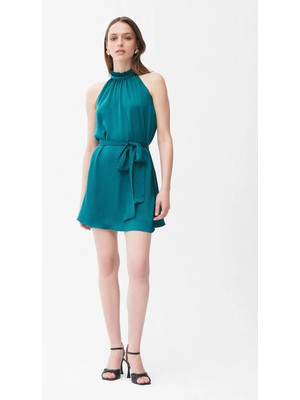 Adl Kısa Büzgülü Elbise Yeşil 12446502000