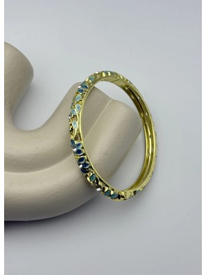 Biju Yılmaz Vip Gold Mavi Çiçekli Taşlı Mineli Kelepçe - 26KLP26