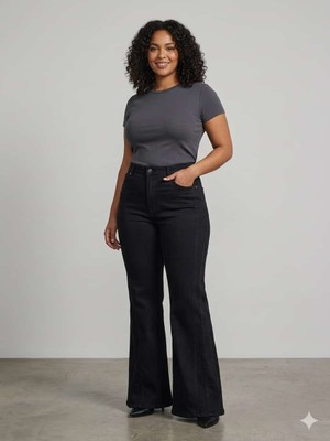 Nevra Büyük Beden Ispanyol Paça Siyah Pantolon