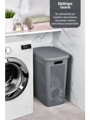 Cosiness Cosi Dekoratif Slim Kapaklı Kirli Çamaşır Sepeti 39 Lt.