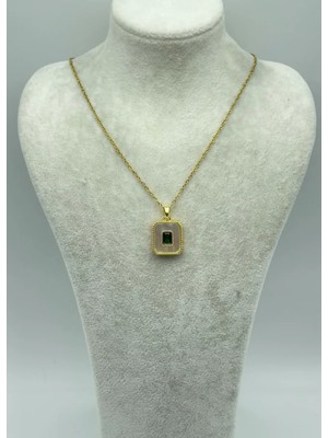 Biju Yılmaz Çelik Gold Zümrüt Kare Taşlı Kolye - 25-CTR174