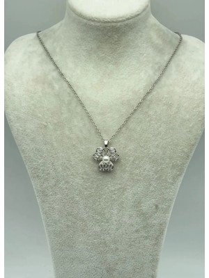 Biju Yılmaz Çelik Silver Incili Çiçek Kolye - 25-CTR262