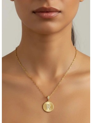 Biju Yılmaz Çelik Gold Madalyon R Harf Kolye - 25-CLKK205