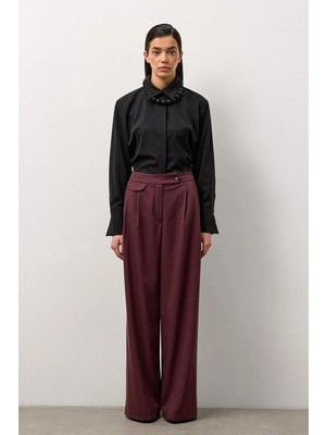 Molene Bordo Linea Geniş Paça Pantolon