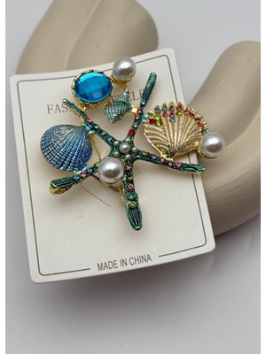 Biju Yılmaz Vip Gold Istiridye Deniz Yıldızı Taşlı Incili Broş - 26BRS09