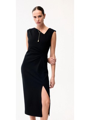 Adl Büzgülü Elbise Siyah 12446549000