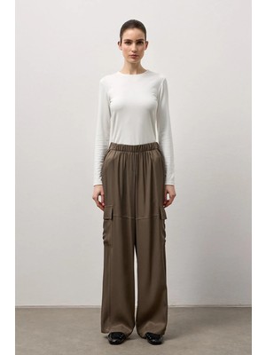 Molene Haki Kargo Cepli Beli Lastikli Bol Kesim Pantolon