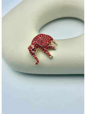 Biju Yılmaz Vip Gold Taşlı Kırmızı Fil Broş - 26BRS30