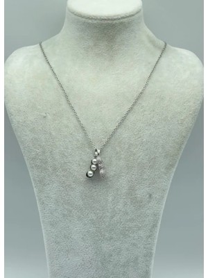 Biju Yılmaz Çelik Silver Inci Detay Kolye - 25-CTR09