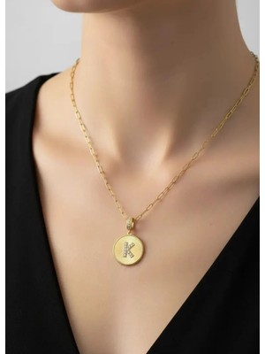 Biju Yılmaz Çelik Gold Madalyon K Harf Kolye - 25-CLKK211