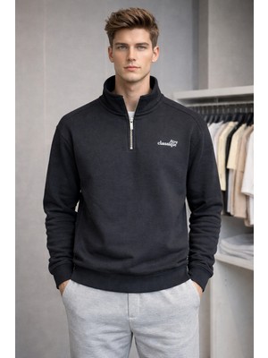 We&Me Erkek Regular Fit Yarım Fermuarlı Dik Yaka Basic Sweatshirt