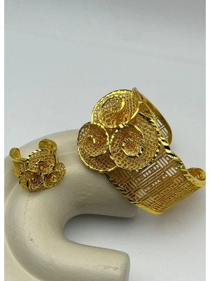 Biju Yılmaz Vip 22K Altın Kaplama Yüzük Kelepçe Set - 2622KLP13