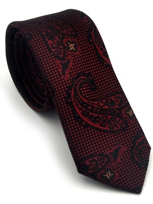Gaffy Bordo Lacivert Şal Desenli Dokuma Kumaş Mendilli Slim Fit Kravat // SDK-2604-4
