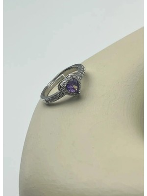 Biju Yılmaz Çelik Silver Mor Kalp Taşlı Ayarlanabilir Yüzük - 25YZK247