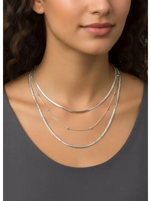 Biju Yılmaz Çelik Silver 3'lü Italyan Dorika Kolye 2mm - 25-CLKK263